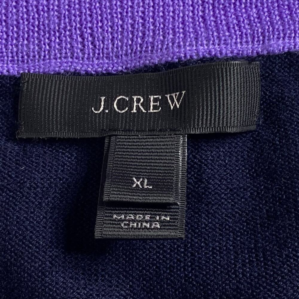 J. Crew Tippi Merino Wool Sweater Navy Blue Purple Polka Dot Knit Crewneck Sz XL - Picture 3 of 13